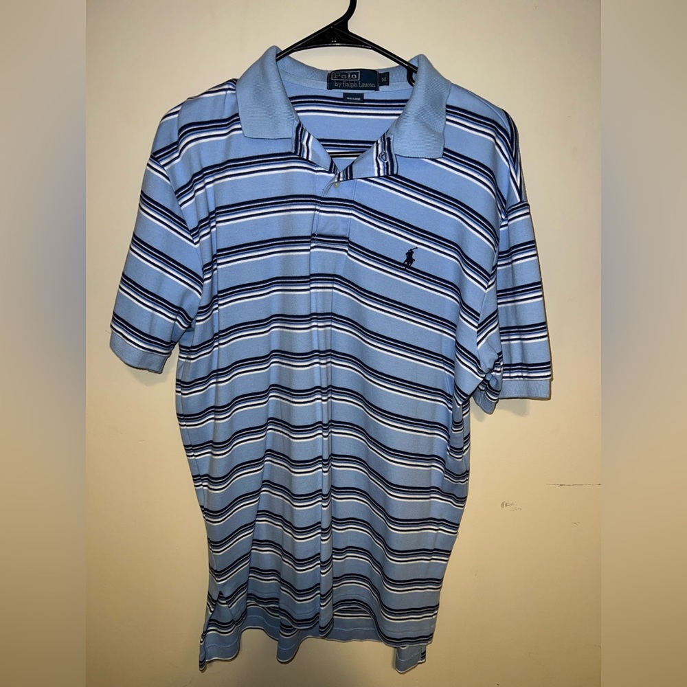 Men’s Polo by Ralph Lauren Blue Stripe Short Sleeve Polo - size medium